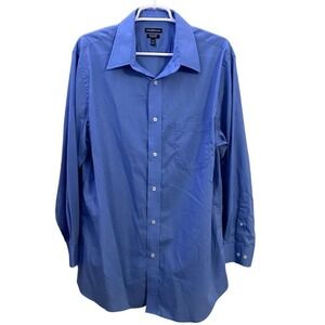 Croft & Barrow Broadcloth Dress Shirt Classic Fit Long Sleeve Blue 16‎ 1/2